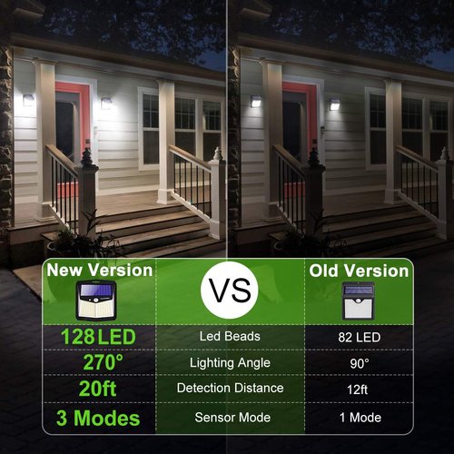 CLAONER Solar Lights Outdoor, [128 LED/4 Packs] Motion Sensor Lights 3 Working Modes for Outdoor with 270° Wide Angle Wireless IP65 Waterproof Security Light for Fence, Patio, Cold White