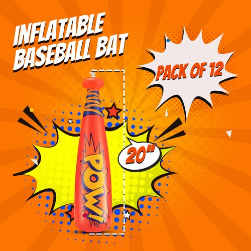 Bedwina Pow Inflatable Baseball Bat - (Pack of 12) Oversized 20 Inch Inflatable Toy Bat, Carnival Prizes, Baseball Party Favors Goodie Bag Stuffers, Decorations Party Prizes for Kids