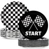 50 PCS Black and White Checkered Party Plates for Race Car Themed Party Decoration 7 Inches Race Car Birthday Paper Plates Checkered Disposable Dessert Plates for Boys Girls Race Car Party Supplies