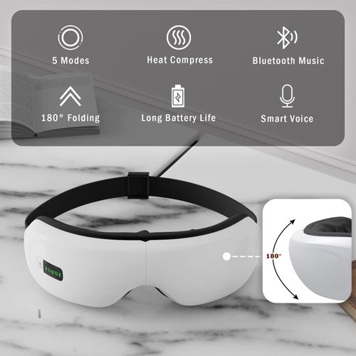 Eye Massager with Heat, Heated Eye Mask for Dry Eyes, Bluetooth Music Rechargeable Eye Care Massager Device for Eye Relaxation, Relieve Eye Strain Dry Eyes, Improve Sleep, White