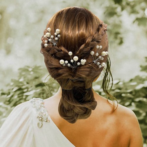 QUEOUNR Pearl Hair Clips, 3PCS Wedding Hair Pins Bridal Decorative Hair Accessories Head-piece for Brides Bridesmaid Prom Women Girls Silver,H27