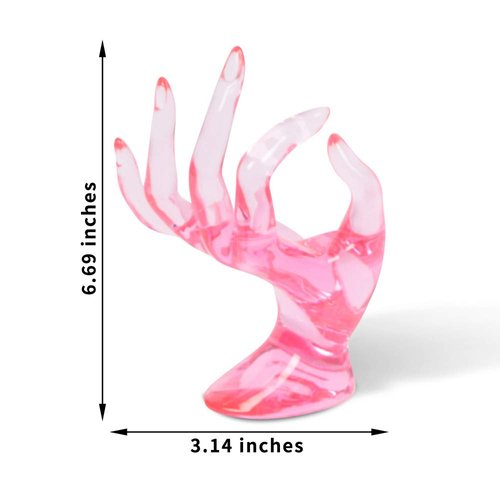 DI QIU REN Hand Form Ring Holder Jewelry Display Holder, Pink Room Decor Aesthetic Bracelet Ring Watch Stand Support Holder Preppy Jewelry Holder for Y2k Room Decor (PINK)