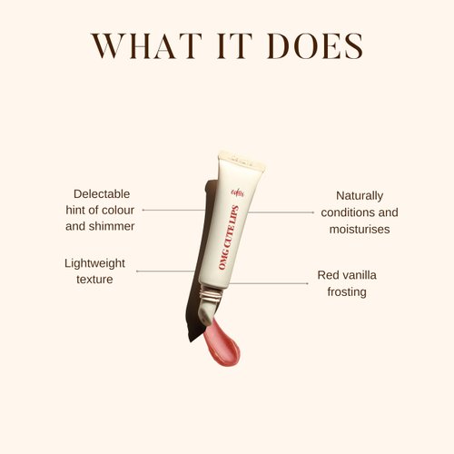 edandi OMG Cute Lips Lip Gloss and Treatment, Non-Sticky with Hydrating Shea Butter, Lightweight, High Shine Finish, Red Vanilla Frosting