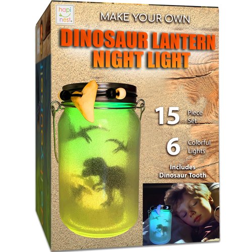 Hapinest DIY Dinosaur Toy Lantern Make Your Own Night Light Kit, Dino Toy Lanterns for Kids, Dinosaur Arts and Crafts Birthday Gift Ideas for Kids Boys Girls Ages 6 7 8 9 10 Years Old & Up