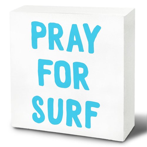 UNCDLV Surf Room Decor, Surfing Gifts for Women, Surfer Gifts, Coastal Beach Room Decor, Summer Room Decor, Pray for Surf Inspirational Wooden Box Sign for Desk Shelf Table Decor, 5x5 Inch