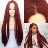 BLUPLE Dark Red Lace Front Wigs T-Lace Part Wine Red Long Silk Straight Hair Wigs with Middle Part Synthetic Hair Replacement Full Wigs for Women Daily Wear (22Inch, Straight,Red)
