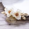 CASOLVX Bridal Hair Comb White Flower Gold Leaf Hair Pieces Wedding Hair Headpieces for Brides Bridesmaids Women Girls