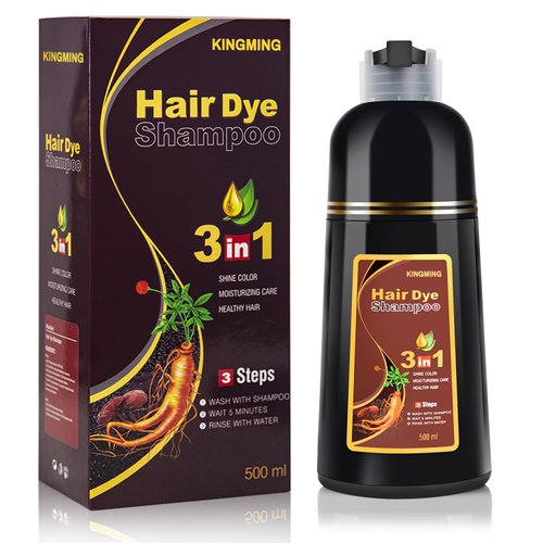 KINGMING Dark Brown Hair Dye Shampoo - 3 in 1 for Gray Coverage, Natural Color, and Champu Para C...