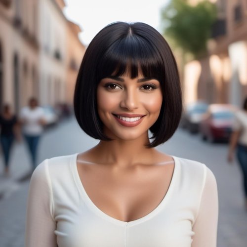 PHOENIXFLY Short Black Bob Wig With Bangs -12 Inch Natural Fashion Bob Wigs for Women, Cute Colored Synthetic Wig for Daily Party Halloween (Black)