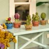iLAND Miniature Dollhouse Accessories and Furniture, Dollhouse Table w/Succulent Dollhouse Plants 8pcs Fit Dollhouse & Fairy Garden