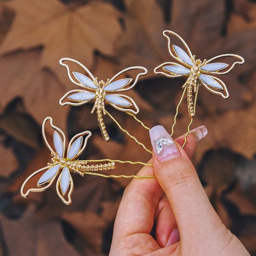 Brishow Wedding Dragonfly Hair Pins Gold Bridal Hair Clips Festival Dragonfly Hair Accessories for Women and Girls (Pack of 3)