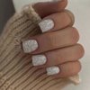 Glitter Press on Nails Square Short Fake Nails Full Cover Sparkly False Nails Acrylic Stick on Nails Reusable Shine Artificial Nails Glue on Nails for Women Nail Art Decorations 24Pcs