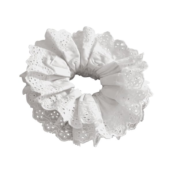 White Hair Ties for Women - Hair Scrunchies Girls 1-Piece Set - White Lace Design - Premium Fabric Ponytail Holder Hair Tie，Hair Accessories