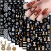 Christmas Nail Art Stickers, Snowflake Nail Decals 3D Self-Adhesive Gold Silver White Snowflake Elk Bell Xmas Tree Winter Nail Design DIY Christmas Nail Decoration for Women Girls(8Sheets)