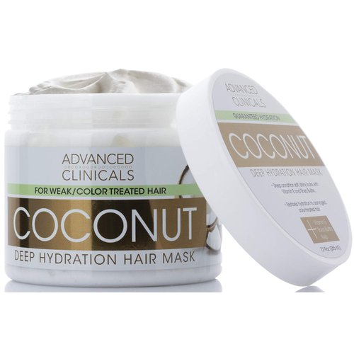 Advanced Clinicals Coconut Oil Hair Mask Treatment Deep Hydration Hair Repair Mask Conditioner To Strengthen Dry, Color-Treated, Weak Hair & Boost Hair Growth W/Shea Butter & Kelp, 12 Fl Oz