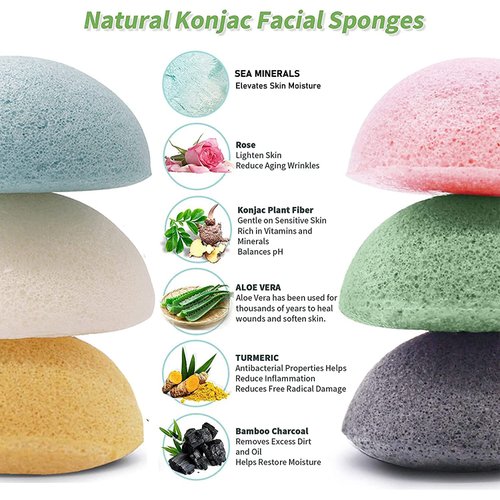 Konjac Face Sponges for Cleansing and Exfoliating, Konjac Facial Sponges for Washing Cleaning Face Body with Activated Charcoal, Natural Konjac Sponge Set for Oily Dry Sensitive Skin Skincare Tool