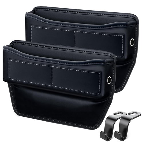 KUKEO Car Seat Gap Filler Organizer, Car Seat Organizer Front Seat and Seat Gap Organizer, Car Seat Organizer Adjustable Car Accessories for Phones, Glasses, Keys, Cards (Black, 2 Pack)