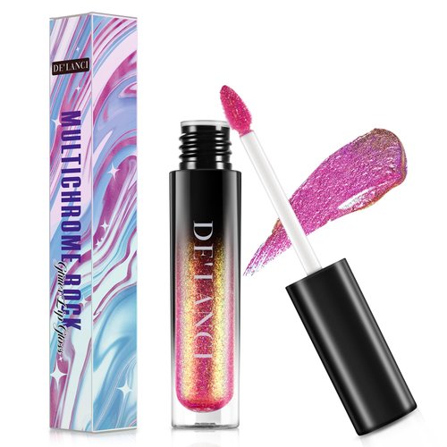 Chameleon Liquid Lipstick, La catrina Oil-Based Diamond Shiny Glitter Lip Gloss, Sparkly Metallic Color Intense with Highly Pigment Shimmery Finish, Long Wears, Holographic Talc Free (#08 Pink Red)