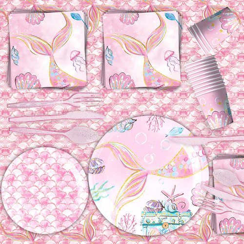 169 Pcs Mermaid Plates and Napkins Party Supplies Mermaids Ocean Birthday Tableware Set Under the Sea Party Decorations Favors for Girls Birthday Baby Shower for 20 Guests