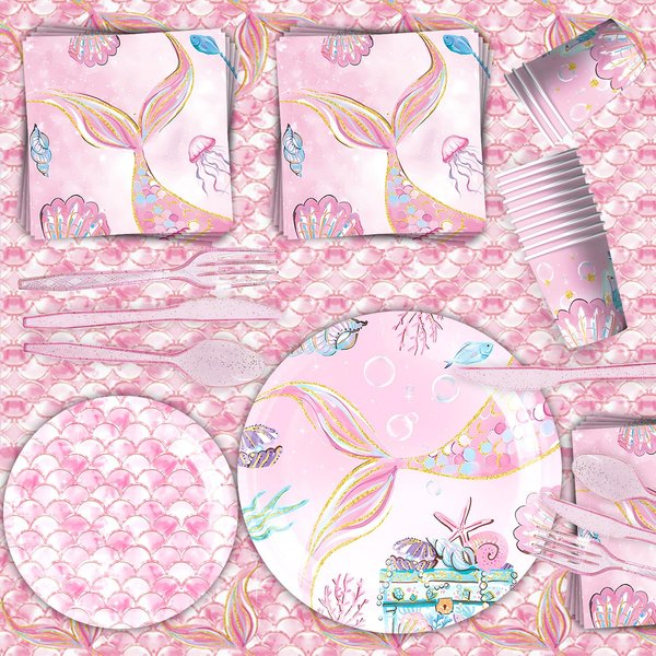 169 Pcs Mermaid Plates and Napkins Party Supplies Mermaids Ocean Birthday Tableware Set Under the Sea Party Decorations Favors for Girls Birthday Baby Shower for 20 Guests
