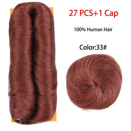 Mayloss 28 Pcs Human Hair Extensions with Top Closure Unprocessed Brazilian Curly Short Virgin Hair Weave Wavy (3" 4" 5" Mix Lenght 100g/pcs 33# Color)