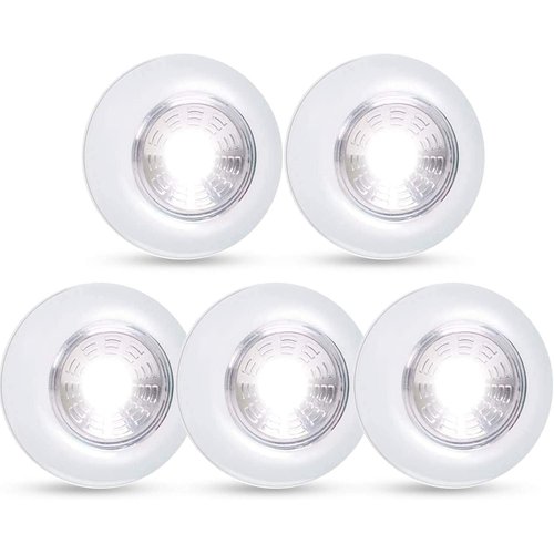 Dream Master Battery Operated Lights Tap Lights LED Push Lights Stick on Lights Portable Under Cabinet Lighting Wireless Kitchen Closet Counter Night Lights 5 Pack, White, Cool Light