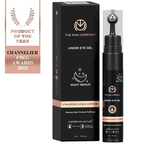 The Man Company Under Eye Gel With Cooling Massage Roller For Dark Circles, Fine Lines & Puffy Eyes with Caffeine & Hyaluronic Acid – 15gm