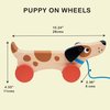 Mentari Toys - Puppy on Wheels - Walk-A-Long Wooden Dog Pull Toy for Toddlers - Natural Wood Toy with Pull Chord, 4 Wheels, Rotating Ears - Enhances Motor Skills - Fosters Imaginative Play - Age 18M+