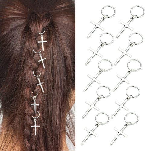 10-Piece Gold & Silver Alloy Hair Clips, Hair Accessories for Braids with Butterfly Charms, Braid Clips with Crystal Accents, Hair Jewelry Hair Cuffs for Women and Girls (Silver)