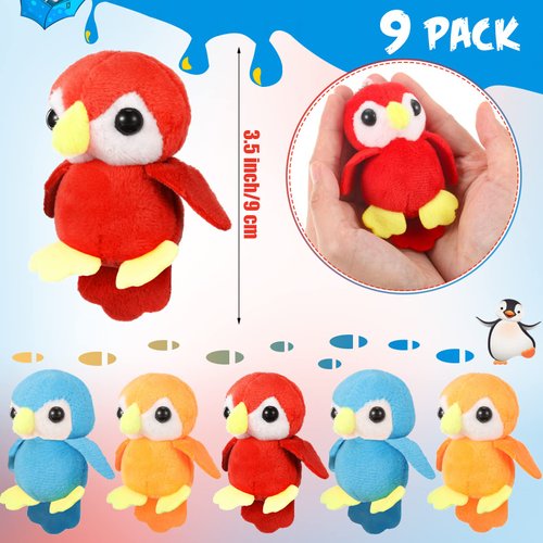 Zomiboo 9 Pieces Stuffed Parrot on Shoulder Parrot Plush Animal Pirate Costume Accessory 3.5 Inch Blue Orange Scarlet Bird Toys Soft Stuffed Bird for Pirate Party Decoration Supplies