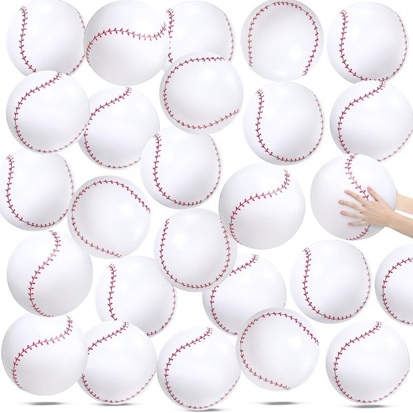 Wettarn 24 Pieces Inflatable Baseball Beach Ball 12 Inches Baseball Party Favors White Swimming Pool Party Ball Baseball Beach Game Toys for Summer Outdoor Beach Pool Sports Game Party Supplies