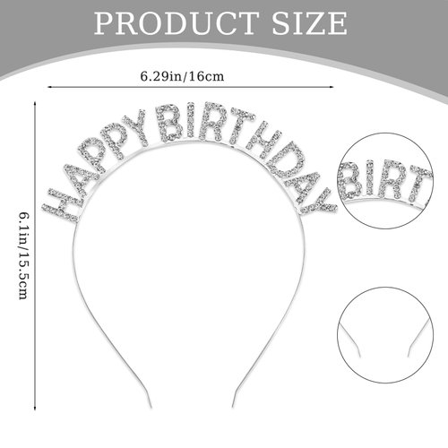 Gold Rhinestone Birthday Headband, Tiara Hat with Crowns for Women Girls, Party Decorations Accessories (Silver)