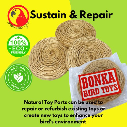 Bonka Bird Toys 3603 (Pk3) 3" Round Seagrass Mats, Parrot Foot Talon Chew Craft Cage Toy, Amazon, African Greys, Pionus, and Similar