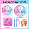 120 Pcs Gender Reveal Birthday Paper Plates Napkins, Gender Reveal Party Supplies Tableware Set for 24 Guests, Gender Reveal Themed Birthday Party Decorations for Kids Boys Girls Baby Shower