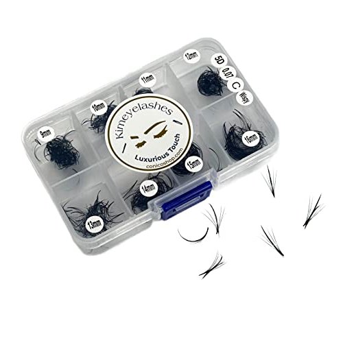 Kimeyelashes Premade Fans Eyelash Extension 500 Fans Handmade Loose Volume Lashes 5D/8D/10D/12D Pre-made Fans 0.05mm 0.07mm C/D Curl 9-16mm Hybrid Wispy Promade lashes (Wispy 5D - 0.07, Curl D)