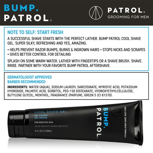 Bump Patrol Cool Shave Gel - Sensitive Clear Shaving Gel With Menthol Prevents Razor Burn, Bumps, Ingrown Hair - 4 Ounces 4 Pack