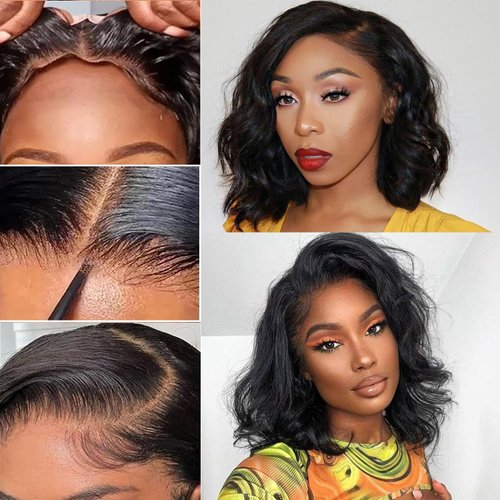 Magale 12 Inch Wear and Go Glueless Wigs Human Hair Pre Plucked Pre Cut Bob Wigs for Black Women Body Wave Lace Front Wigs Upgraded No Glue HD 4x4 Lace Closure Wig for Beginners