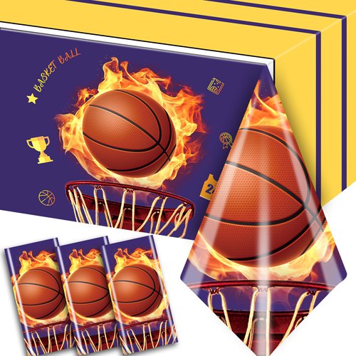 MEIDUO 3Pcs Basketball Tablecloth Basketball Party Decorations Rectangle Basketball Theme Table Cover 54'' X 108'' for Basketball Birthday Party Decorations Sports Themed Party Supplies.