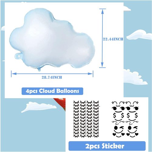 TUEPULL 4pcs 30" White Cloud Foil Balloons for Birthday Baby Shower Themed Party Birthday Party Wedding Decorations Supplies (DIY Cloud)