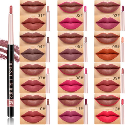 QiBest 12 Colors Lip Liner Pencil Waterproof Non-Marking Matt Velvet Lipstick Pen （12Pcs Lot Set）