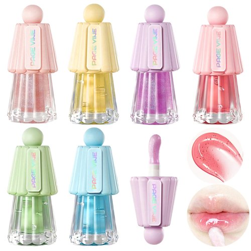 6PCS Hydrating Lip Oil Lip Gloss Set, Lip Glow Balm Jelly Fruit-Flavored Plumping Lip Care, Long Lasting Moisturizing Nourishing Lip Balm, Transparent Lip Gloss for Kids and Teens,Party Gift
