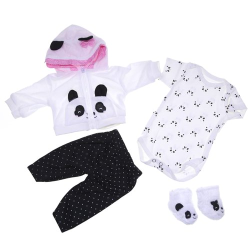 Reborn Baby Doll Clothes Panda 5-Piece Set 18 Inch Reborn Newborn Baby Girls Doll Panda Outfits Matching Accesories Clothing