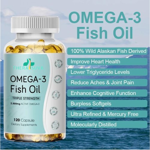 Triple Strength Wild Alaskan Omega-3 2500mg + EPA 1,300mg + DHA 1,200mg, Supplement for Heart and Joint Health, 120 Softgels 60 Day Supply