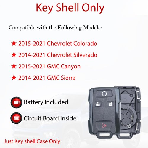 Key Fob Shell Case Replacement for Chevy Colorado Silverado GMC Canyon Sierra 2014 2015 2016 2017 2018 2019 2020 2021 Keyless Entry Remote Control 4 Buttons Pad Cover M3N-32337100 M3N-32337200 Black