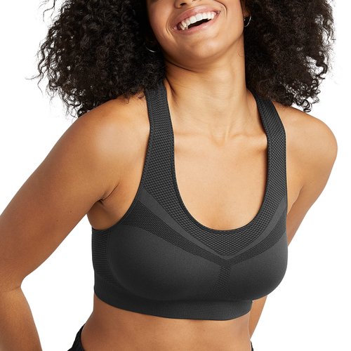 Champion, Infinity Racerback, Moderate Support, Seamless Sports Bra for Women, Black, X-Small
