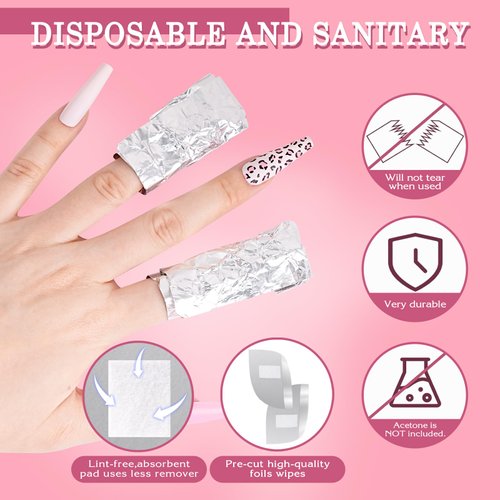 BOMOQING 200PCS Foil Nail Wraps for Acrylic Dip Powder Removal, Gel Polish Remover Kit with 1Pcs Cuticle Pusher, 1Pcs Triangle Peeler and 2 Nail Files, Soak off Cotton Pads Lint Free Finger Nail Wipes