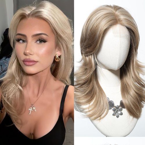 testar Ash Blonde Wigs for White Women Wavy Lace Hairline Wig Shoulder Length Bob Wigs 18 Inch Natural Looking Heat Resistant Wigs For Girls Daily Use
