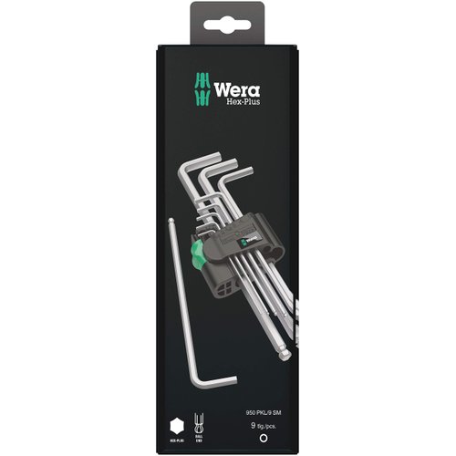 Wera - 5073391001 Hexagon 950 PKL/9 SB L-Key Set, BlackLaser, Ballpoint Hex Key, 9 Piece