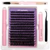DIY Lash Extension Kit Volume Lash Clusters 50D D Curl Individual Lashes Lash Clusters Kit Thick Eyelash Extension Kit 280 pcs Thin Band Cluster Lashes Lash Bond and Seal Lash Tweezers(Fluffy50D kit)