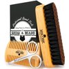 Beard Brush for Men & Beard Comb Set w/Mustache Scissors Grooming Kit, Natural Boar Bristle Brush, Dual Action Wood Comb, and Travel Bag Great for Christmas Gift (Bamboo)